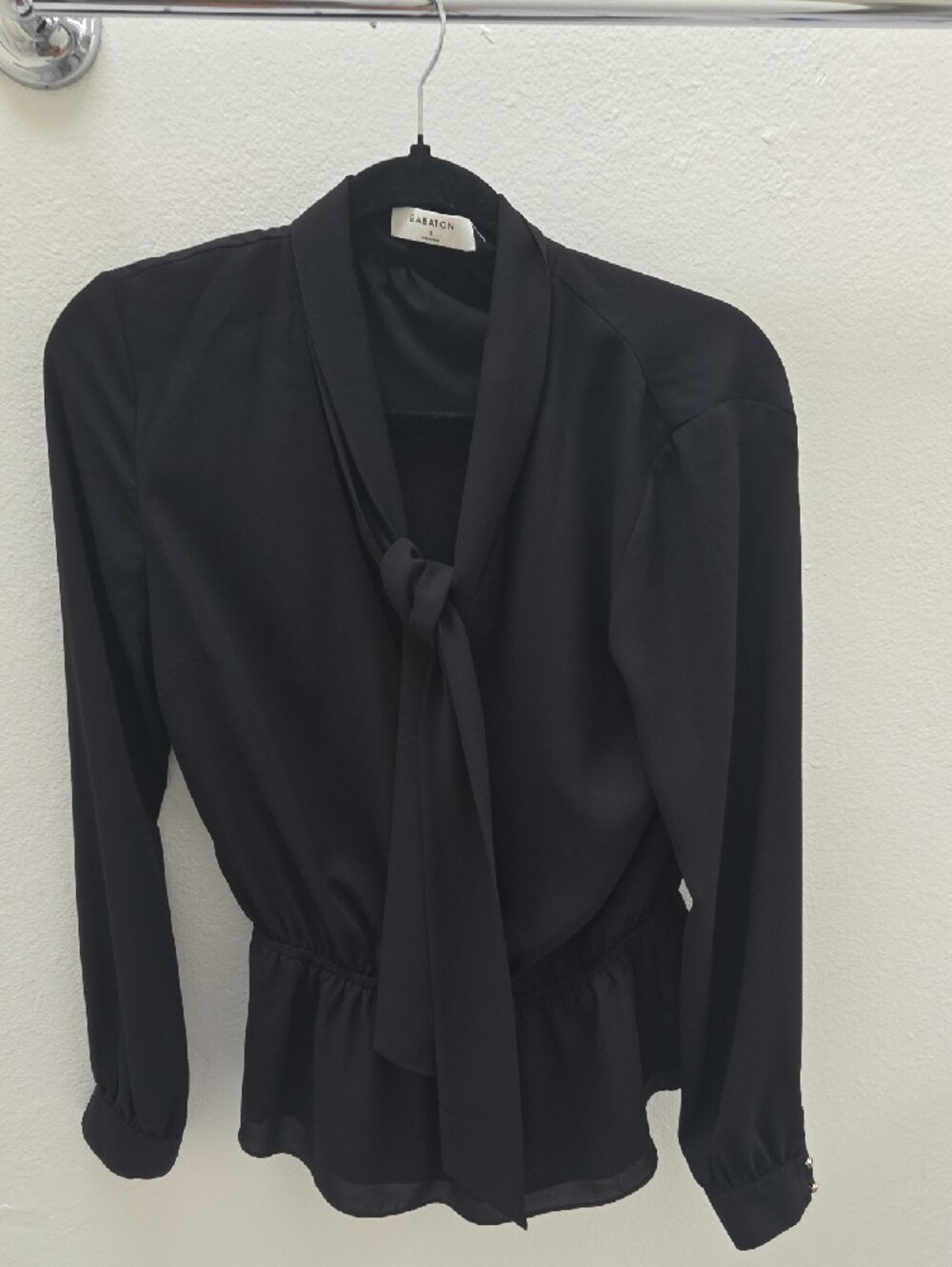 Babaton Black Tie-Neck Long Sleeve Blouse